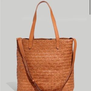 Woven Tan Leather Tote Bag